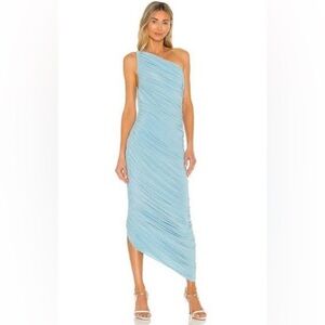 Norma Kamali Diana Gown One Shoulder Ruched Bodycon Dress Powder Blue M NEW $250